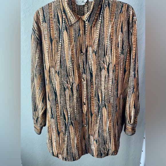 Le Caviar Tops - Vintage Le Caviar Feather Print Women's Blouse